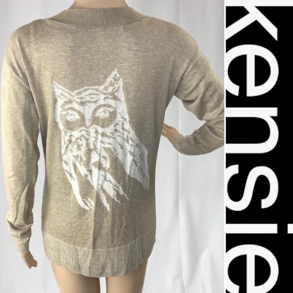 BNWT KENSIE OWL BACK LONG CARDIGAN HEATHER BEIGE